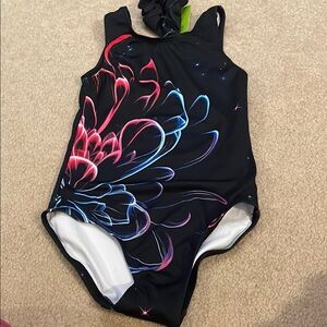 Kids Swimwear - Black with Red and Blue Floral Design